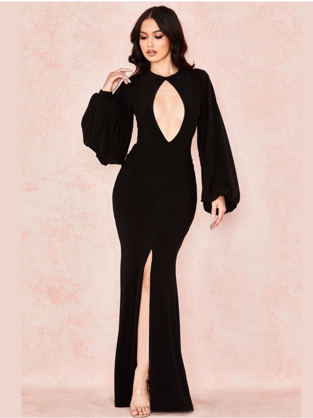 House of CB Marciella Backless Balloon Sleeve Maxi Dress Size XS Black Formal